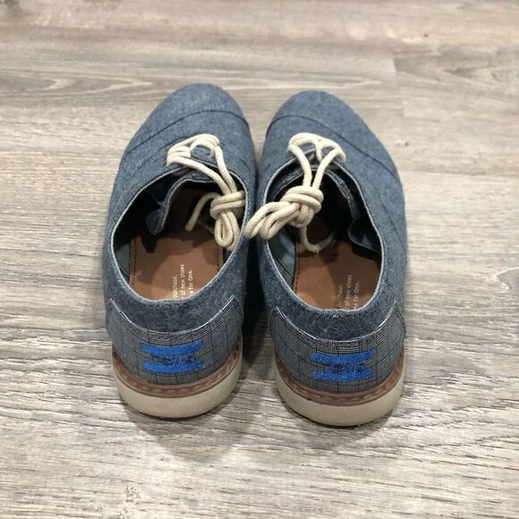 TOMS Brogue Kids Youth Boys Blue Denim Casual Oxford Dress Shoes Size 4Y - Picture 5 of 10
